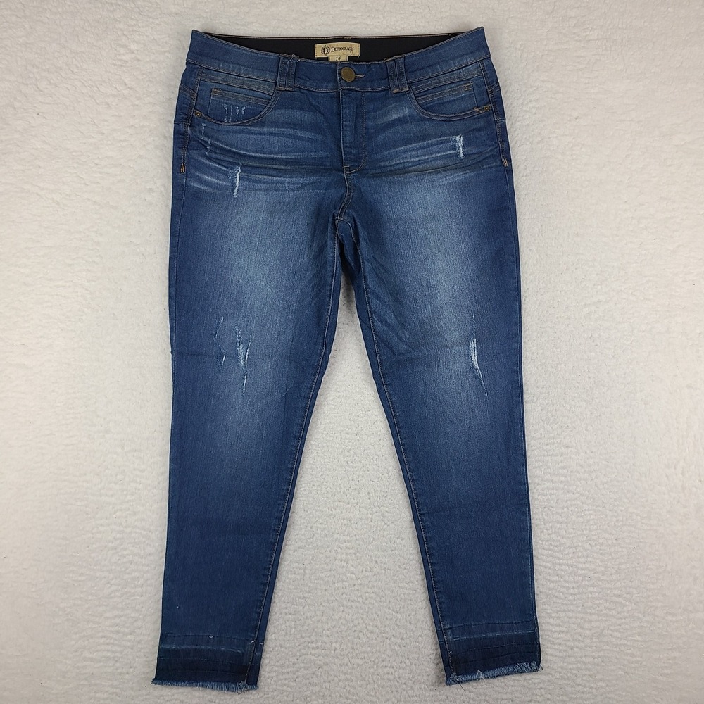 Democracy Jeans Womens 14 Ab‎ Technology Skinny Ankle Distress Fray Dark Wash
